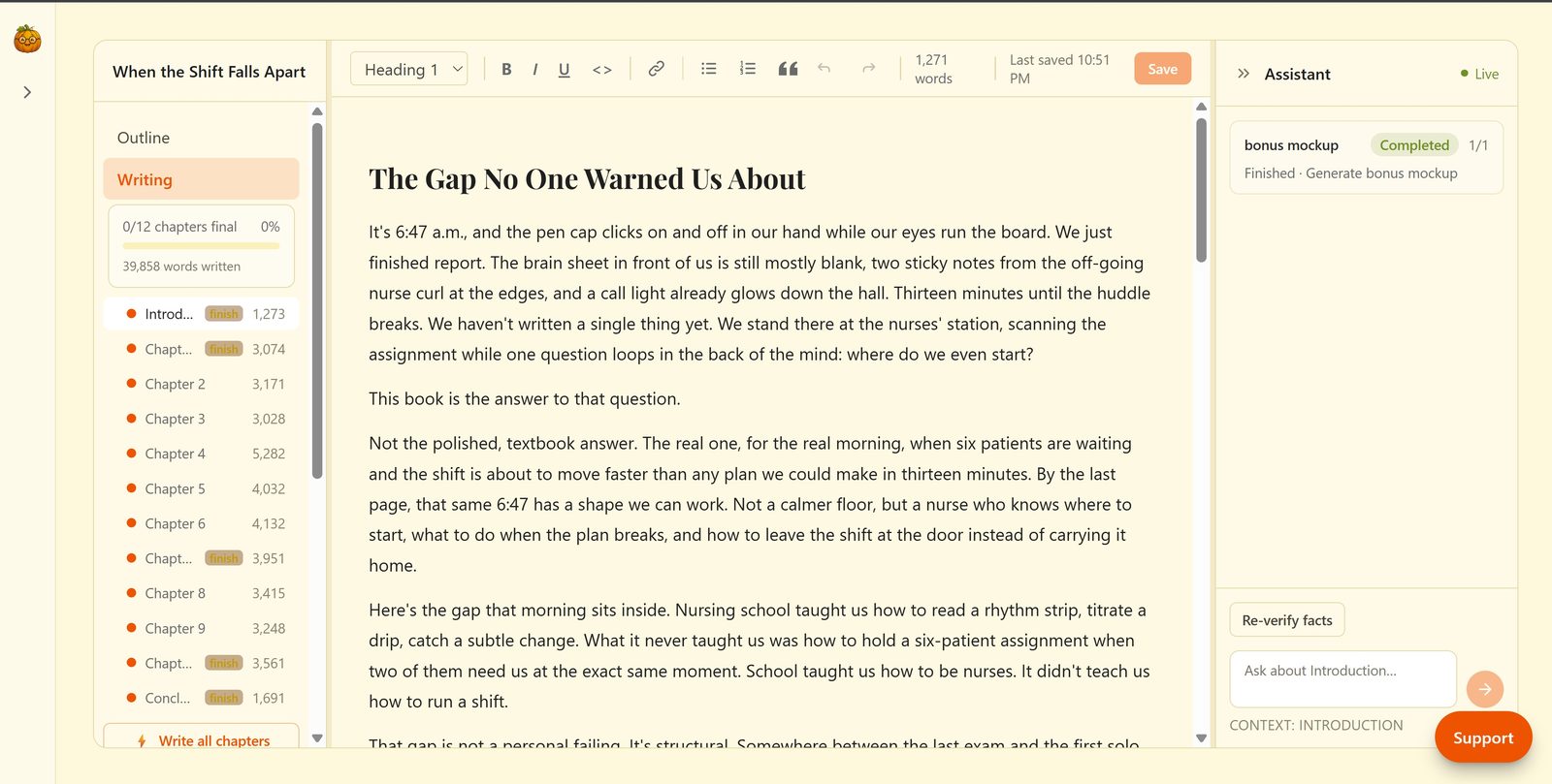 Pumpkin Writer editor with outline, chapters and AI assistant